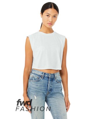  FWD Fashion Ladies' Festival Cropped Tank - ICE BLUE TRIBLND - S 