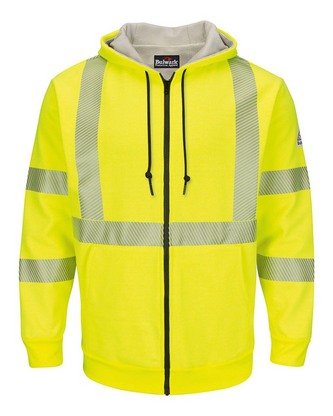 Custom Logo Bulwark Hi-Visibility Zip-Front Hooded Fleece Sweatshirt with Waffle Lining - Tall Sizes