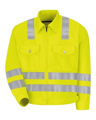 Custom Embroidered Red Kap Hi-Visibility Ike Jacket - Tall Sizes JY32T With Logo