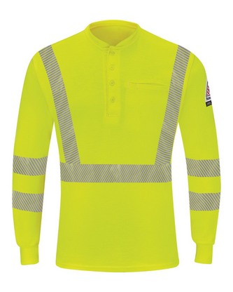  Custom Embroidered Bulwark Hi-Visibility Lightweight Long Sleeve Henley - Tall Sizes SML4T With Logo 