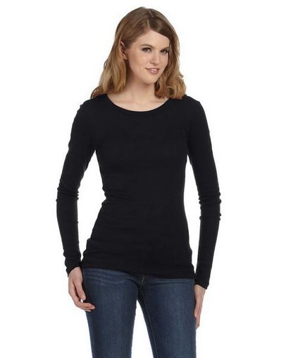  Ladies' Sheer Mini Rib Long-Sleeve T-Shirt 