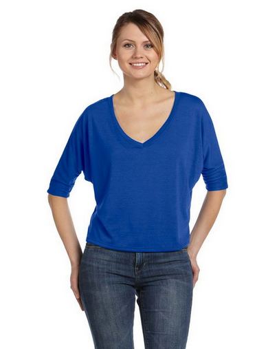 Custom Logo  Bella + Canvas Ladies' Flowy Boxy Half-Sleeve V-Neck T-Shirt - 8825 
