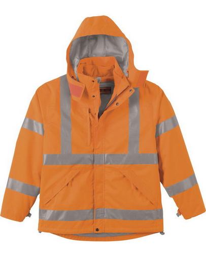 Men's 3-In-1 Vertical Stripe Safety Jacket With Fleece Liner