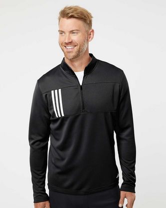 Company Branded Adidas 3-Stripes Double Knit Quarter-Zip Pullover A482 With Logo