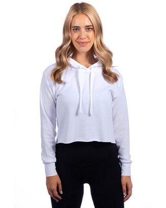 Ladies' Cropped Pullover Hooded Sweatshirt - WHITE - XS
