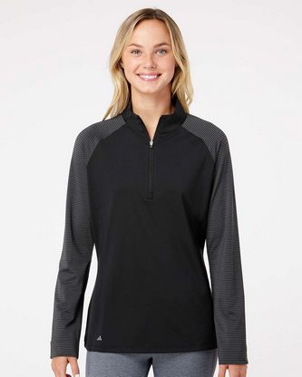 Company Branded Adidas Women's Stripe Block Quarter-Zip Pullover A521 With Logo
