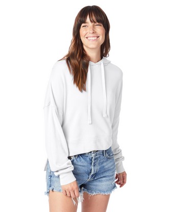 Ladies' Washed Terry Studio Hooded Sweatshirt - WHITE - XS