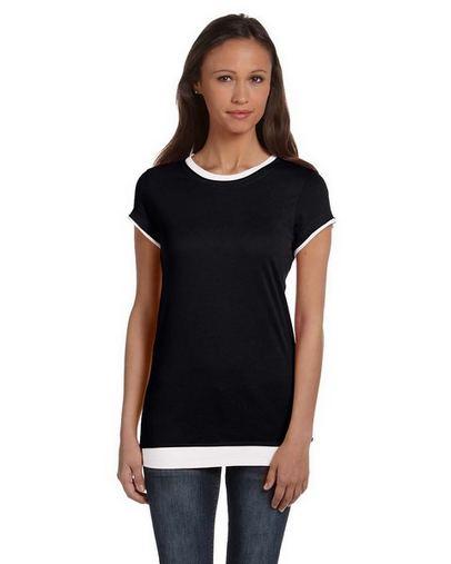  Ladies' Sheer Jersey Short-Sleeve 2-in-1 T-Shirt 