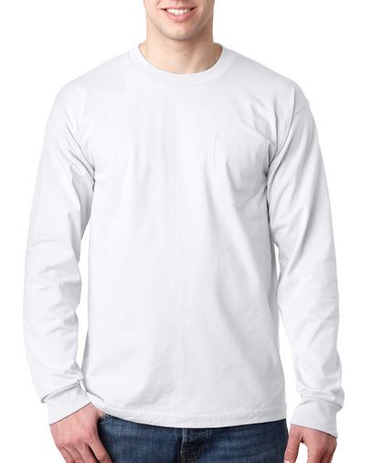 Adult 6.1 oz., 100% Cotton Long Sleeve Pocket T-Shirt 
