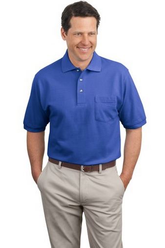 Custom Logo Pique Knit Polo Shirt with Pocket Port Authority K420P Embroidered