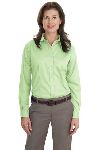 Custom Embroidered Ladies Long Sleeve Non-Iron Twill Dress Shirt. Port Authority L638 With Logo