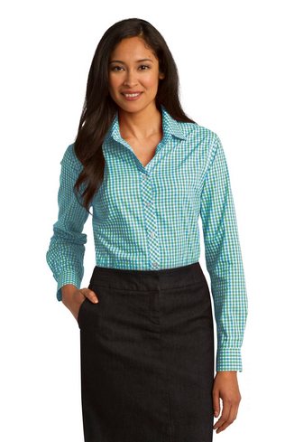 Custom Embroidered Port Authority Ladies Long Sleeve Gingham Easy Care Shirt - L654