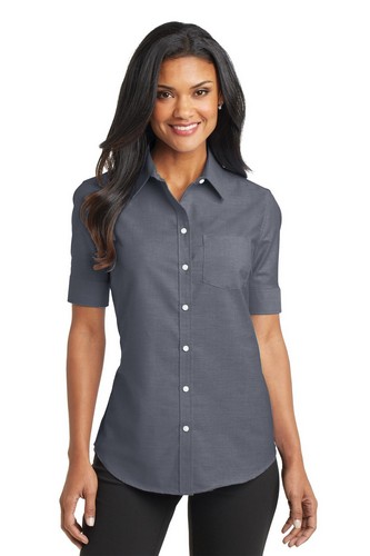 Custom Logo Port Authority Ladies Short Sleeve SuperPro Oxford Shirt. L659 with embroidery