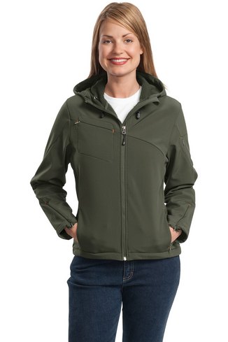 Custom Embroidered Ladies Textured Hooded Soft Shell Jacket - Port Authority L706 With Logo