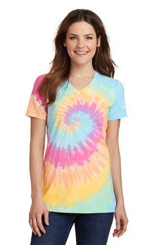 Custom Printed Port & Company Ladies Essential Tie-Dye V-Neck Tee -  LPC147V 