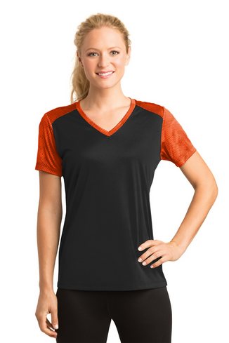 Custom Printed Sport-Tek Ladies CamoHex Colorblock V-Neck Tee - LST371