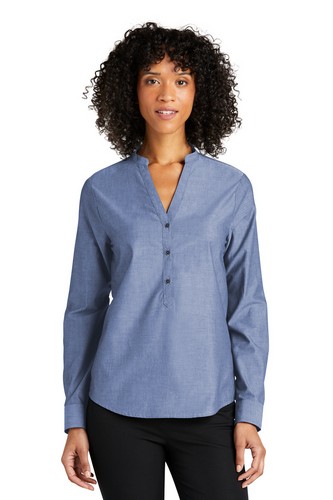 Custom Printed Port Authority Ladies Long Sleeve Chambray Easy Care Shirt LW382 With Imprint