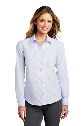 Custom Logo Port Authority Ladies SuperPro Oxford Stripe Shirt - LW657