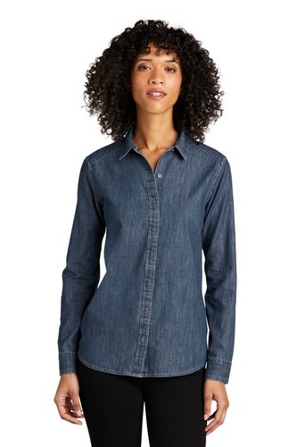 Custom Embroidered Port Authority Ladies Long Sleeve Perfect Denim Shirt LW676 With logo
