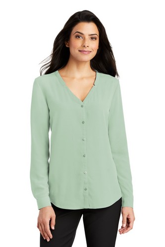 Custom Printed Port Authority Ladies Long Sleeve Button-Front Blouse. LW700 with imprint