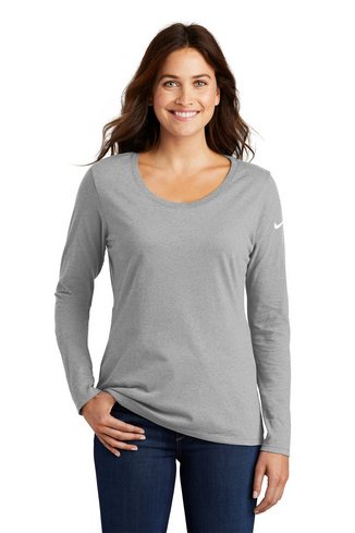 Custom Printed Nike Ladies Core Cotton Long Sleeve Scoop Neck Tee - NKBQ5235