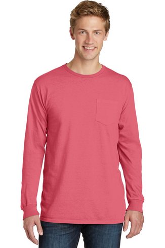 Custom Printed Port & Company Essential Pigment-Dyed Long Sleeve Pocket Tee - PC099LSP