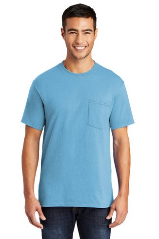 Custom Printed Port & Company Cotton/Poly T-Shirt with Pocket. PC55P With Logo
