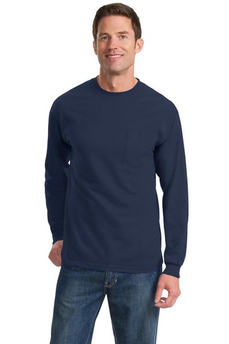 Custom Printed Port & Company Long Sleeve T-Shirt with Pocket. PC61LSP