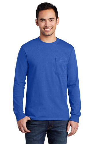 Custom Logo Port & Company Tall Long Sleeve Essential Pocket Tee - PC61LSPT 
