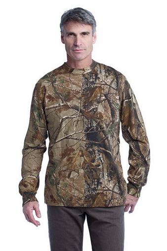 Custom Logo Russell Outdoors Realtree Long Sleeve Explorer 100% Cotton T-Shirt with Pocket - S020R