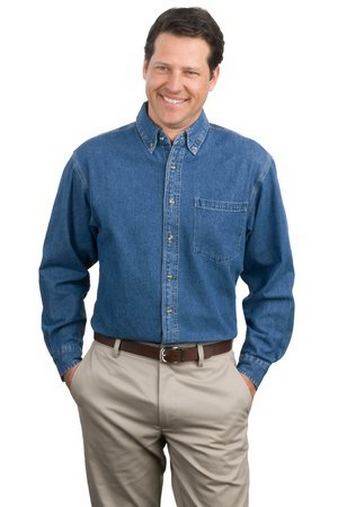 Custom Embroidered  Heavyweight Denim Dress Shirt. S100 Port Authority  With Logo