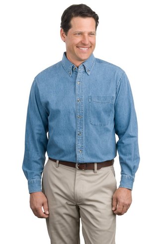 Custom Embroidered Long Sleeve Denim Dress Shirt. Port Authority - S600