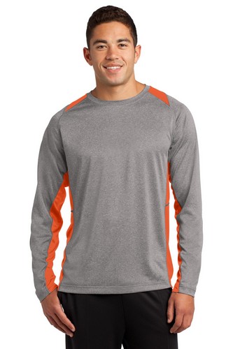 Custom Printed Sport-Tek Long Sleeve Heather Colorblock Contender Tee - ST361LS