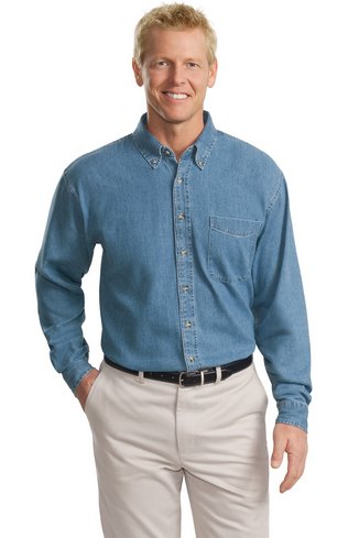 Custom Embroidered Tall Long Sleeve Denim Dress Shirt. Port Authority - TLS600
