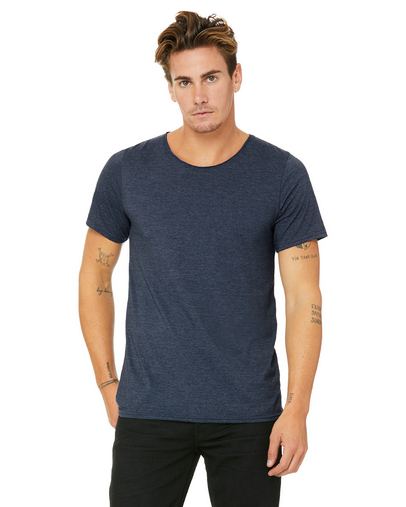  Men's Jersey Raw Neck T-Shirt - HEATHER NAVY - S 