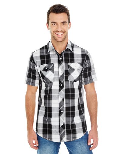 Men's Short-Sleeve Plaid Pattern Woven Shirt