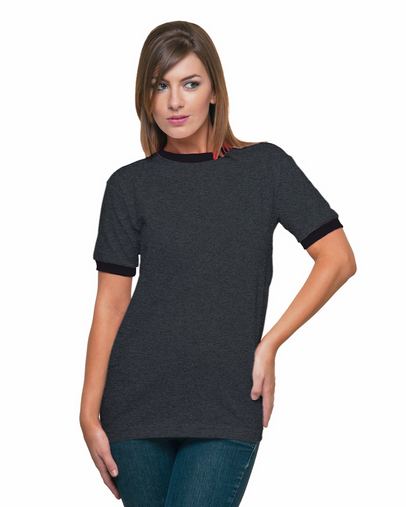 Unisex Ringer T-Shirt - CHRCOL HTHR/ BLK - S