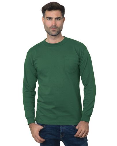 Custom Printed Bayside Union-Made Long-Sleeve Pocket Crew T-Shirt - BA3055