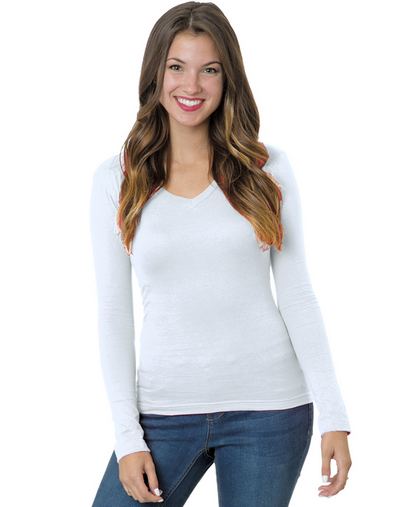 Junior's 4.2 oz., Fine Jersey Long-Sleeve V-Neck T-Shirt
