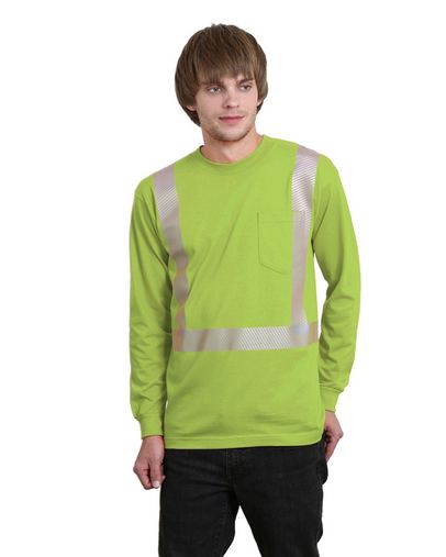  5.4 oz., 50/50 Hi-Visibility Segmanted Striping Long-Sleeve Pocket T-Shirt 