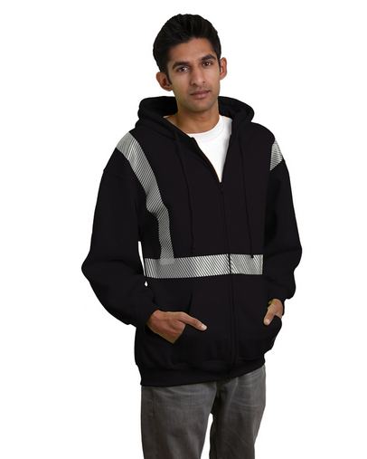 9.5 oz., 80/20 Hi-Visibility Segmented Striping Full-Zip Hooded Sweatshirt
