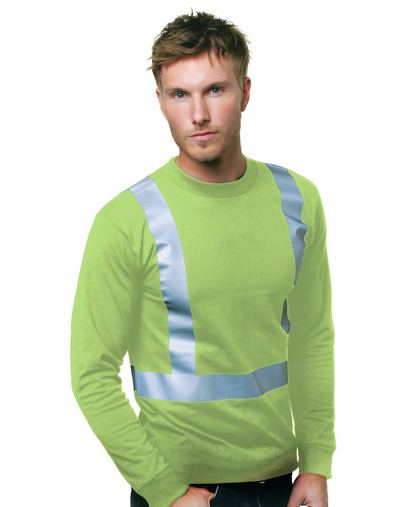 6.1 oz., 100% Cotton Hi-Visibility Solid Striping Long Sleeve T-Shirt 