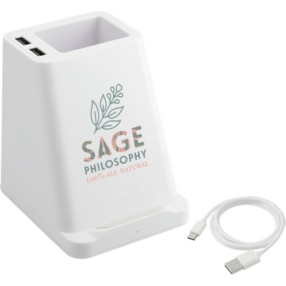  Wireless Charger Pen Holder w/ Dual Outputs 