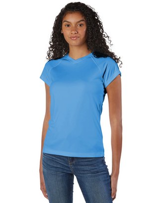  Ladies' 4.1 oz. Double Dry® V-Neck T-Shirt 