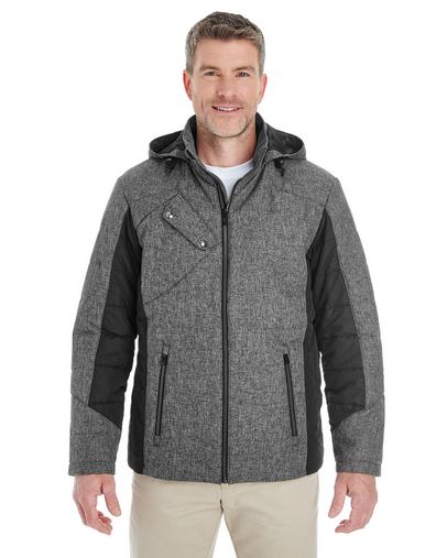  Men's Midtown Insulated Fabric-Block Jacket with Crosshatch M??lange 