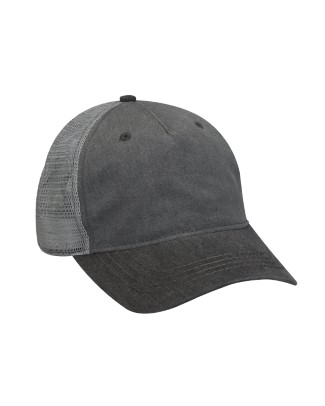  Pigment-Dyed Twill & Mesh 5 Panel Trucker Cap 