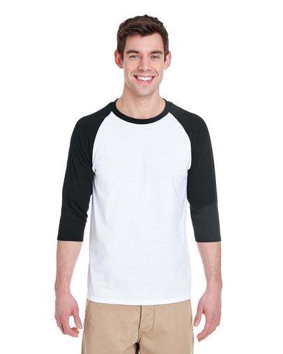  Adult Heavy Cotton™ Three-Quarter Raglan Sleeve T-Shirt - WHITE/ BLACK - S 