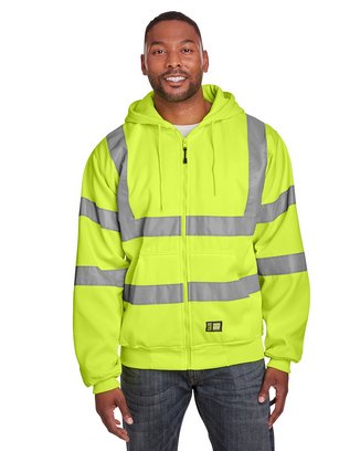  Men's Tall Hi-Vis Class 3 Lined Full-Zip Hooded Sweatshirt 