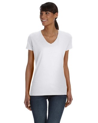  Ladies' HD Cotton™ V-Neck T-Shirt - WHITE - S 