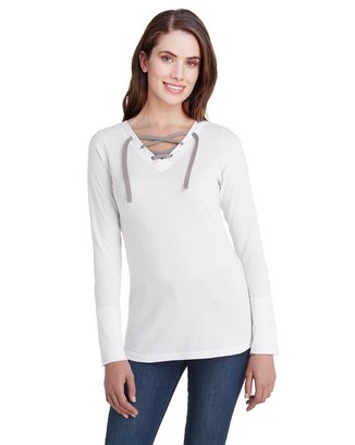  Ladies' Long Sleeve Fine Jersey Lace-Up T-Shirt 